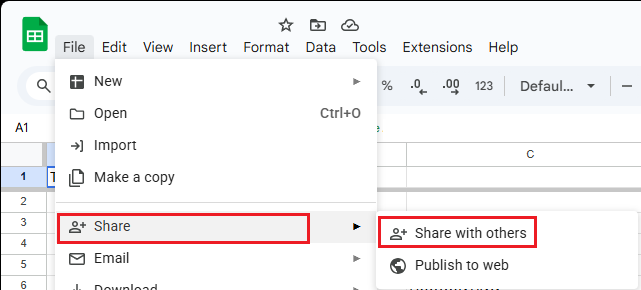Google Sheets share dialog opening